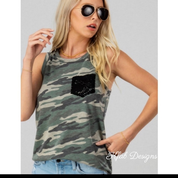 Soft Brushed Camo Tank with Lace Pocket - Picture 7 of 10
